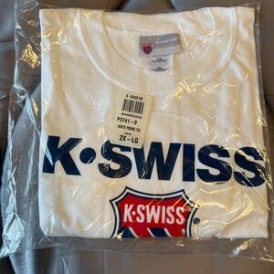 K-Swiss Men's White Promo Tee Shirt RWB Logo Short Sleeve Size XXL New with Tags